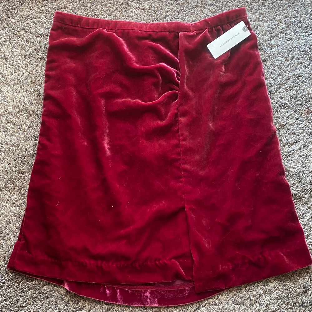 Anthropologie Velvet Mini Skirt in Rich Red